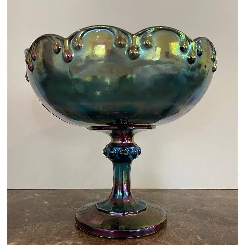 Vtg Indiana Blue Carnival Champagne Glass‎ Pedestal Compote Candy Nut Bowl Large